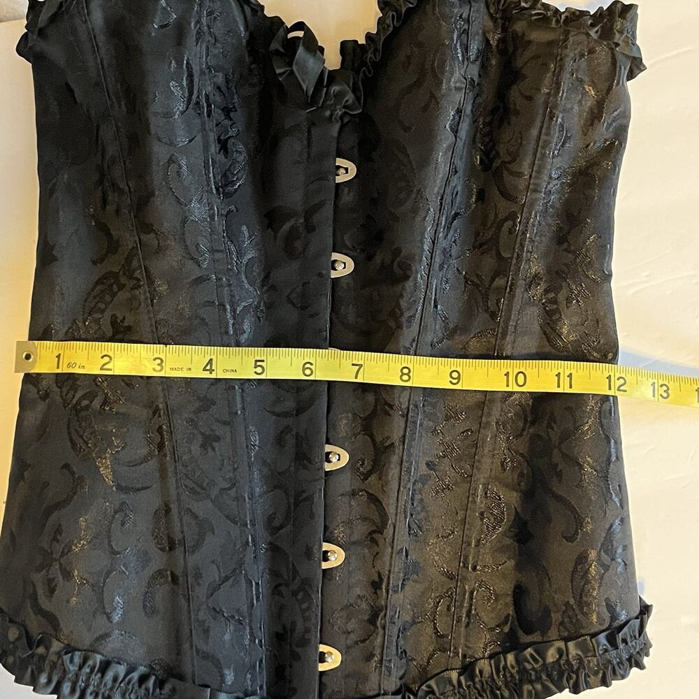 Women's Black Satin Brocade Corset Busk Front Lace up Back S Goth Witchy Pirate - Picture 7 of 8